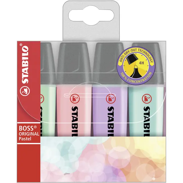 STABILO BOSS ORIGINAL Pastel - Highlighter - Pack of 4 - Assorted Colours