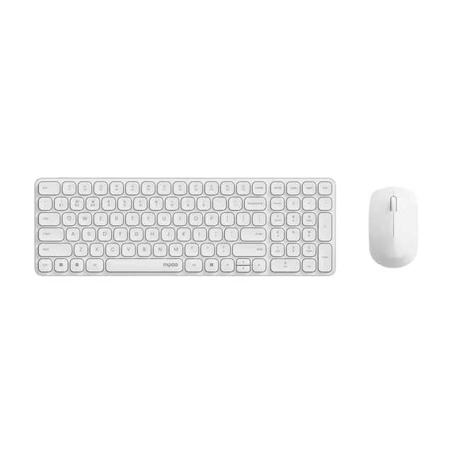 Rapoo 9310M Kabelloses Tastatur-Maus-Set, kabelloses Desktop-Set, 2400-DPI-Sensor, bis zu 12 Monate Akkulaufzeit, flaches Aluminium-Design, deutsches Layout für PC & Mac – Weiß