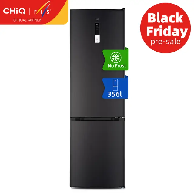 CHiQ Koel-Vriescombinatie, 257L Koelkast, 94L Vriezer Onderin, 351L Totaal, No Frost, Groentelade, Diepe Lades, Inverter Compressor, Vakantiemodus, Deuralarm, 12 Jaar Garantie op Compressor, Donker Inox FBM351LEI42