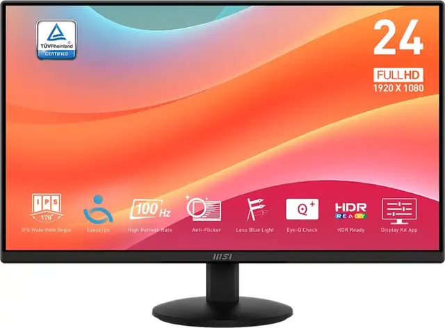 MSI PRO MP242L 60,5 cm monitor, Full HD 1080p, IPS-paneel, oogzorg, anti-reflectie, HDMI, voor zakelijk gebruik en thuiskantoor