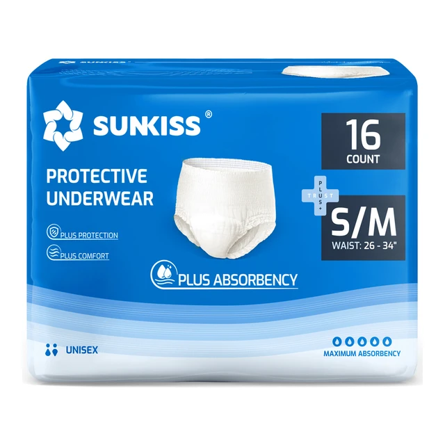 SUNKISS TrustPlus Inkontinenz Pants, saugfähig, mit Auslauf- & Geruchskontrolle, für Männer und Frauen, Größe S/M, 16 Stück