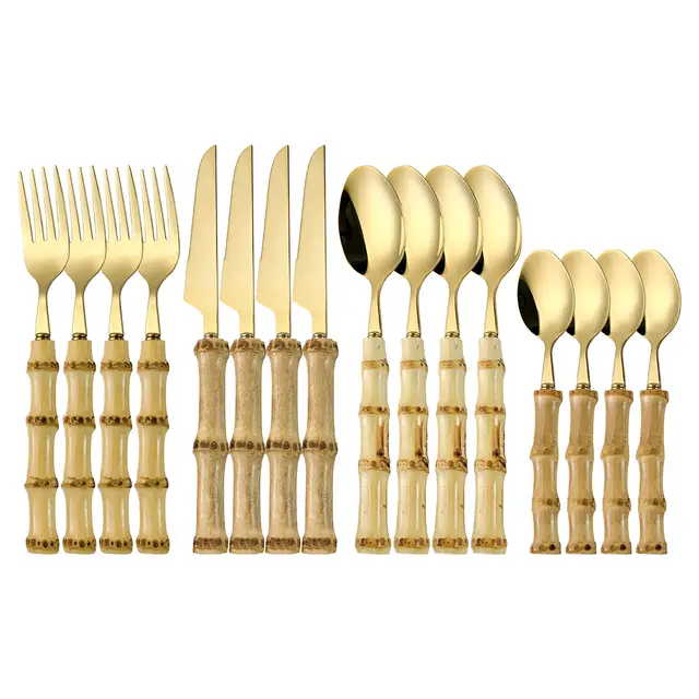 Fangyuan 16 Pieces Cutlery Set Golden Stainless Steel with Knife, Fork, Spoon, High-Quality Stainless Steel Cutlery, Dishwasher Safe Kitchen Set K34