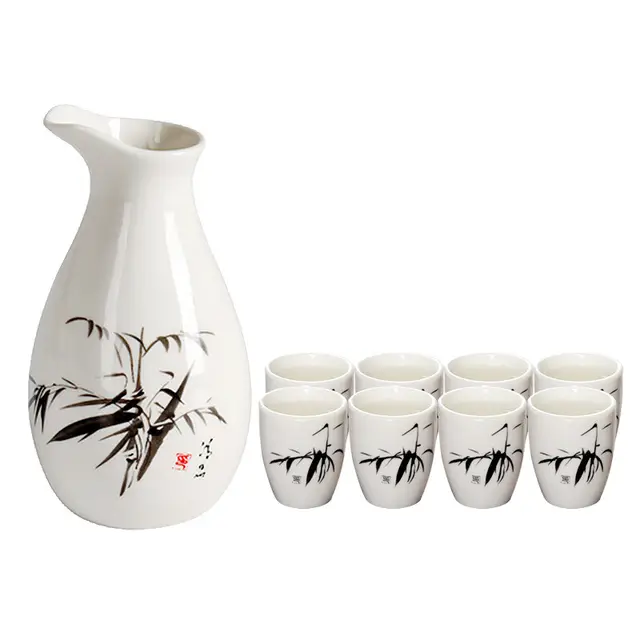 BJ Ensemble de tasses Baijiu Distributeur de vin Tasse à avaler en céramique Petite tasse à vin blanc Ensemble de 9 pièces HJ-09