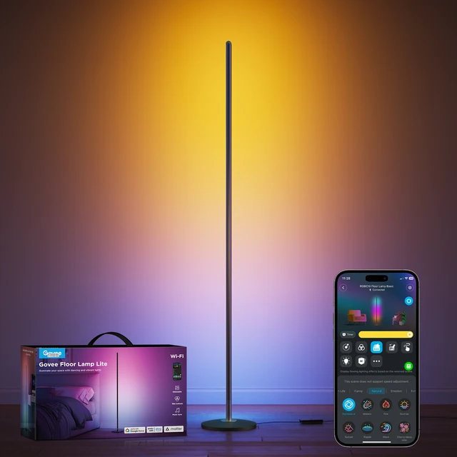Govee LED Stehlampe lite Wohnzimmer, WiFi Stehlampe Dimmbar, Arbeiten Sie mit Alexa und Google Assistant, 16 Millionen Farben, Musikmodi Schwarz - Perfect Gift