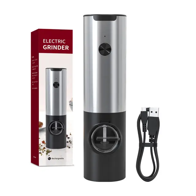CUISYNC Stainless Steel Electric Pepper Grinder - Transparent Hopper Charging Base Single Pack KYMQ-17A