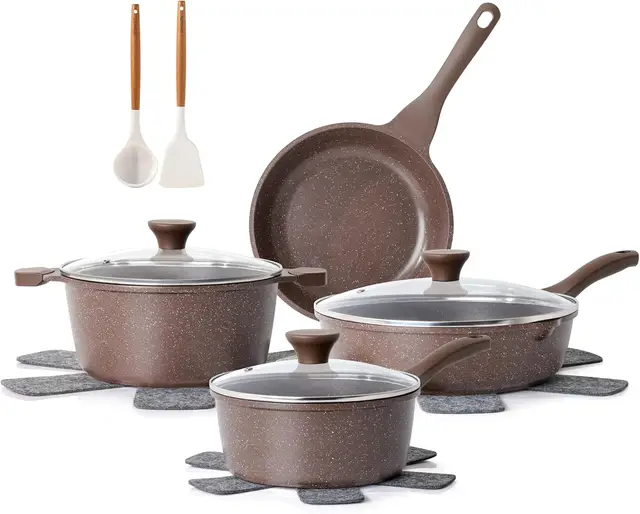 SENSARTE 13-Piece Non-Stick Cookware Set, Healthy Cookware Set, Toxic-Free Kitchen Cooking Set, Granite Coating, Cool-Touch Handles, Silicone Cookware Accessories & Pot Protectors, PFOA-Free