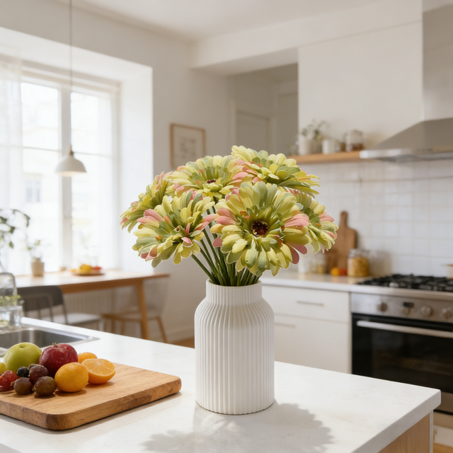 3Pcs 9.05in/23cm
Artificial Silk Gerbera Flowers Wedding Home verandahs Table Decor Fake Daisy Chrysanthemum Party Home Decoration(green)