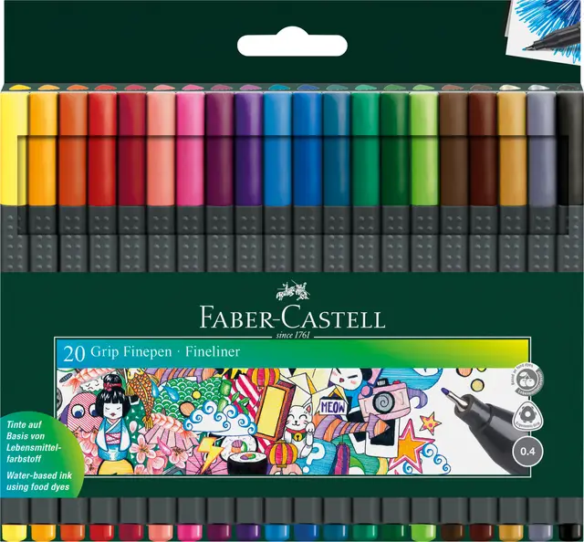 Faber-Castell Grip Finepen 0.4, Assorted Colours, Wallet of 20