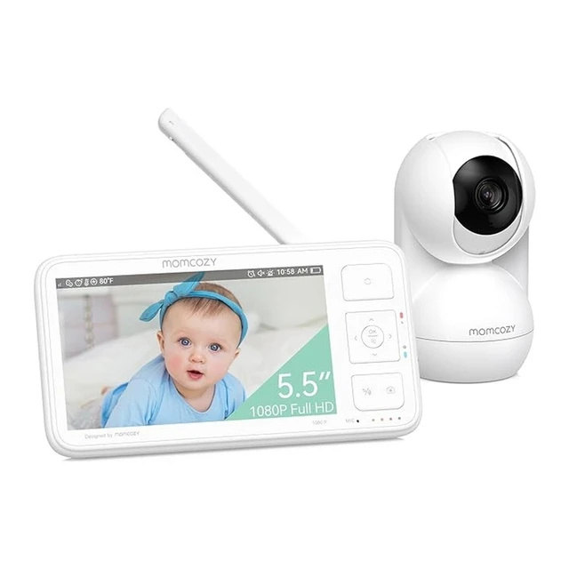 Momcozy Babyüberwachungskamera, 14 cm 1080P, wandmontierbar, ohne WiFi, Infrarot, 5800 mAh Akku, Gegensprechfunktion, Fotofunktion, 500 m