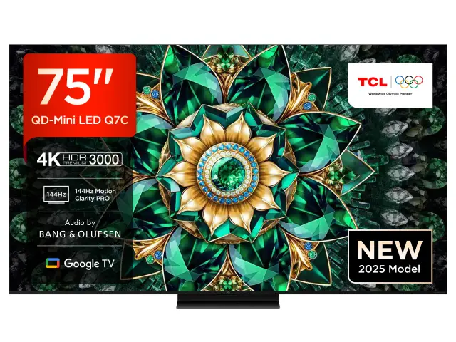 TCL 75Q7C QLED Mini LED Fernseher, 75 Zoll, 4K HDR Premium, Dolby Vision IQ & Atmos, Smart TV mit Google TV, Bang & Olufsen 6.2.2 Sound, 144Hz VRR, AMD FreeSync Premium Pro, HDMI 2.1, AirPlay 2, Alexa, IMAX Enhanced