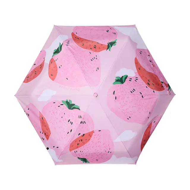 Beneunder BM527, Five-Fold Black Coating Protection Umbrella Outdoor Windproof Waterproof, Pink Strawberry, Couple Gift Perfect Gift