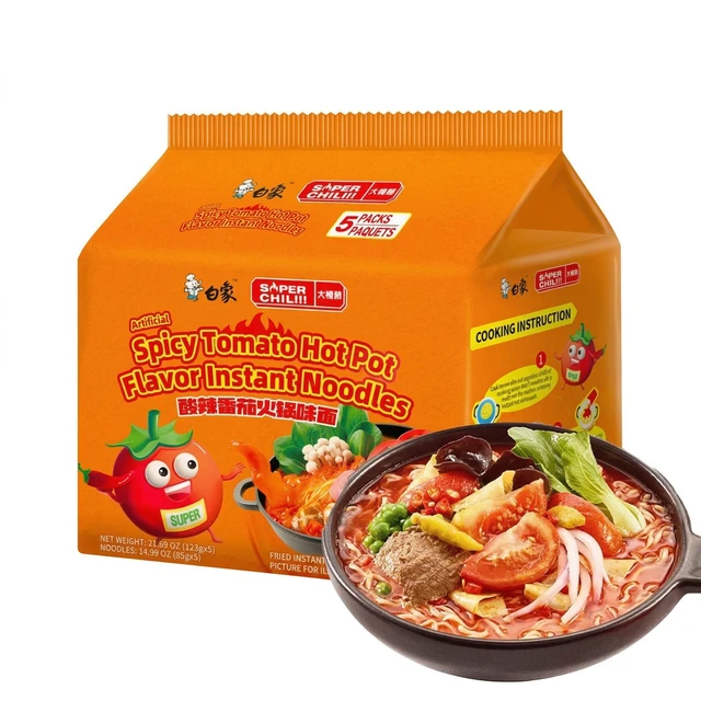Bai Xiang Da La Jiao saure und scharfe Tomaten-Hotpot-Geschmack Nudeln 5er Pack 125g*5