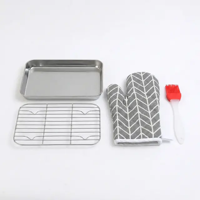 PURECOOK Plaque de Cuisson avec Grille Série 304 | Lot de 2 | Plateau Rectangulaire avec Grille en Maille