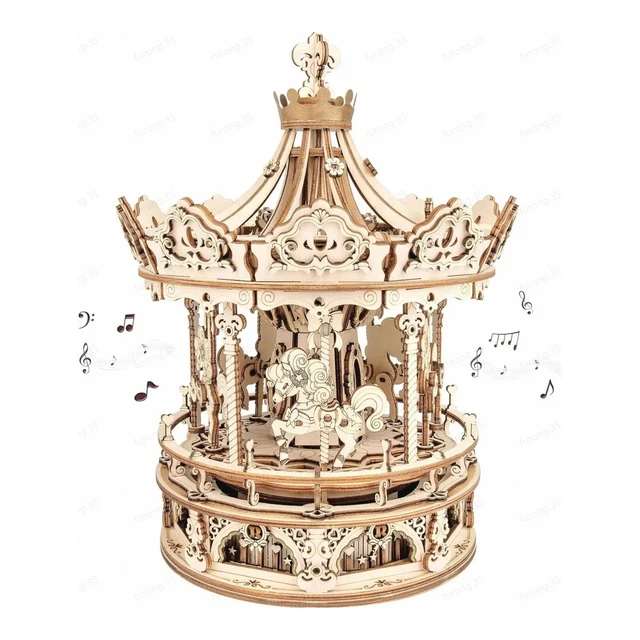 Robotime ROKR romantische carrousel 3D houten puzzel bouwspeelgoed 17 x 17 x 23,5 cm 1 stuk,Wooninrichting, boekenkastdecoratie,Handgemaakte cadeaus voor volwassenen en tieners,Onderwijs speelgoed