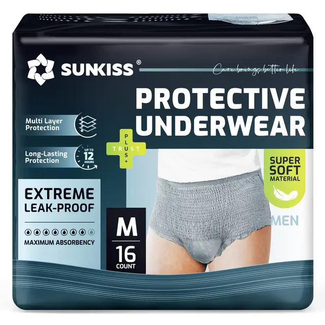 SUNKISS Inkontinenz Pants Männer, Tagsüber Einweg Erwachsenen Windelhosen, Herren Windeln mit Maximaler Saugfähigkeit, Grau, Größe M, 16 Stück 1er Pack