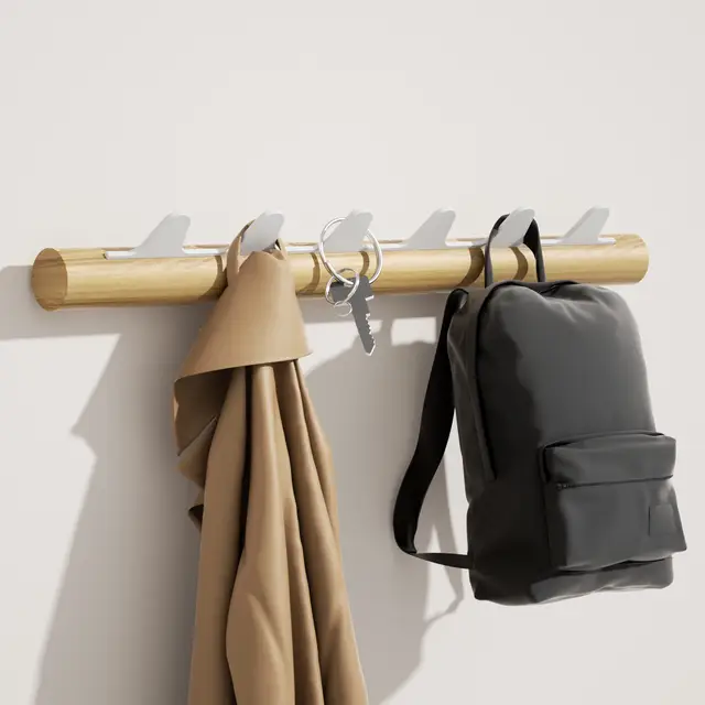 KAPANOU Wall Mounted Coat Rack With 6 Hooks， Rustic Wooden Coat Rail with Heavy Duty Metal Hooks for Towels， Hats， Backpack， Clothes Hangers for Door， Bathroom， Bedroom， Entryway (Wood Brown / White), New Year Sale , Top gift picks