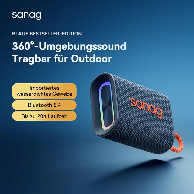 Sanag  M13SIIProMax Fabric Strong Bass RGB IPX7 Waterproof Portable Bluetooth Wireless Speaker Weaving Fabric HIFI Outdoor Speaker S-M13SIIProMax-PT-Speaker-Blue