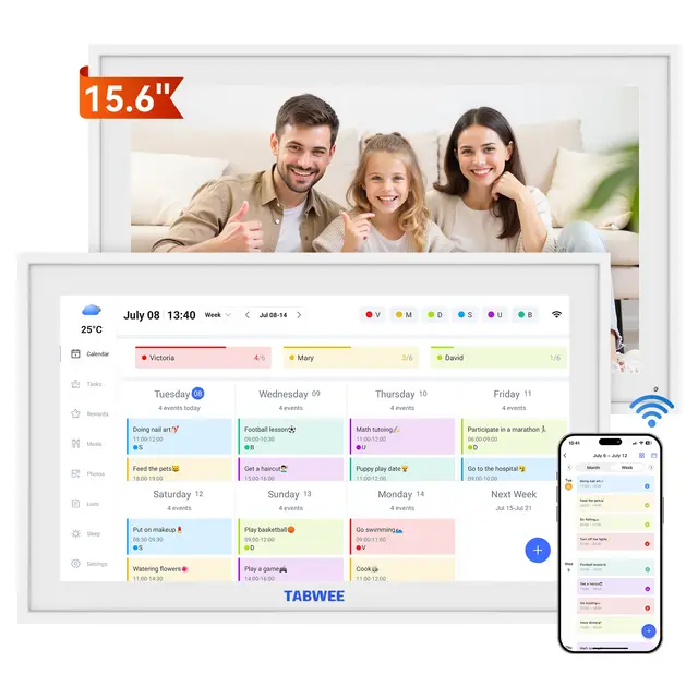 TABWEE P15 WIFI Digitaler Kalender - 15,6" Touchscreen-Wandkalender, Familienplaner, Speiseplaner, Terminplaner, Gedächtnisstütze für Senioren, Wochen-/Monatsplaner (Digitaler Bilderrahmen), Geschenk für die Familie/Weihnachtsgeschenk