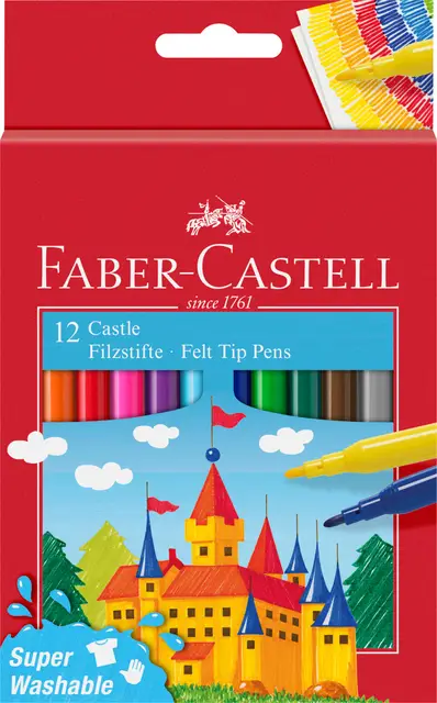 Faber-Castell Fibre-Tip Pen Castle Cardboardbox, Assorted Colours, Pack of 12