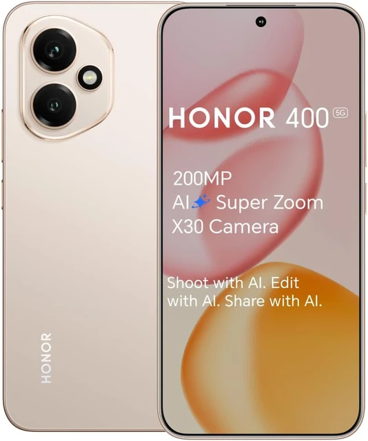 HONOR 400 Smartphone 5G double SIM, NFC, caméra 200 MP ultra haute définition, 8 Go de RAM, 512 Go, 5300 mAh, écran AMOLED 6,55 pouces, Android 15, Or désert