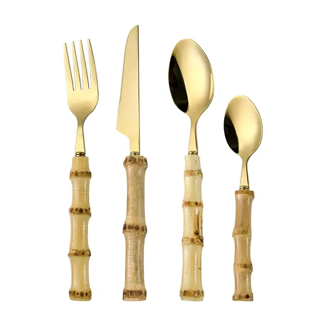 Fangyuan 4 Pieces Cutlery Set Golden Stainless Steel with Knife, Fork, Spoon, High-Quality Stainless Steel Cutlery, Dishwasher Safe Kitchen Set K34