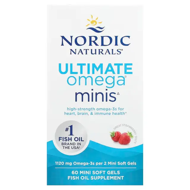 Nordic Naturals Omega 3 Fish Oil Heart Brain Ultimate 2X Mini 1120 mg Strawberry - 60 Mini Softgels