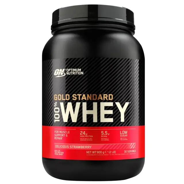 Optimum Nutrition Gold Standard 100 Percent Whey Protein Delicious Strawberry Flavour - 900 g