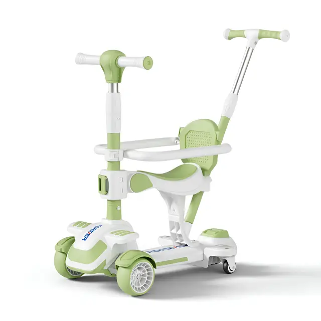 Neuleb 4 Wheel Scooter for Kids Ages 3-8 Years, Kick Kids Scooter with Swivel Seat, Max load Capacity 100KG, Adjustable Heights, Lean to Steer, Suitable for Boys & Girls, Green