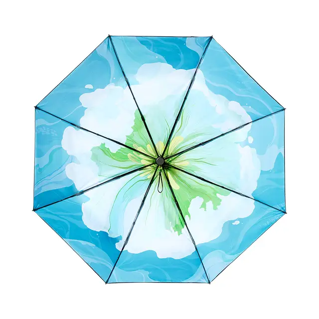 Beneunder BM398, Three-Fold Enhanced Black Coating Protection Umbrella Outdoor Windproof Waterproof, Blue Flower, Couple Gift Perfect Gift