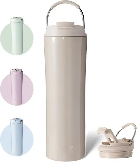 Bottle Bottle Gobelet isotherme pour café 680 ml avec couvercle, paille et poignée, acier inoxydable (saumon), offre spéciale Nouvel An, idées cadeaux