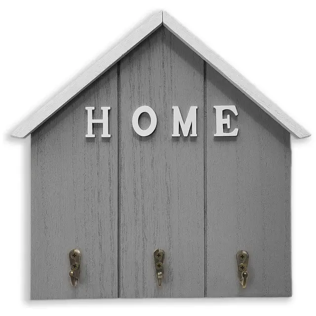 1 Stück Hausförmiger Schlüsselanhänger, Wandmontierter „HOME“-Organizer mit 3 antiken Metallhaken, Schlüssel- und Briefablage für die Einbaustelle, Grau