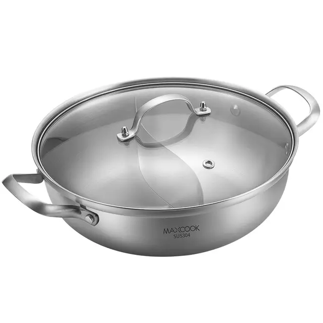 Maxcook 3-Layer 304 Stainless Steel Double-Flavor Hot Pot - With Glass Lid - 32cm 32 cm