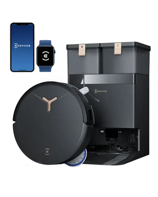 ECOVACS Deebot T50 Max Pro Omni Robot Vacuum Cleaner with Wiping Function, 18,500Pa, ZeroTangle 2.0, Deep Cleaning for Carpets, Extendable Side Brush & Mop Module, Hot Water Cleaning 40-75°C, Black