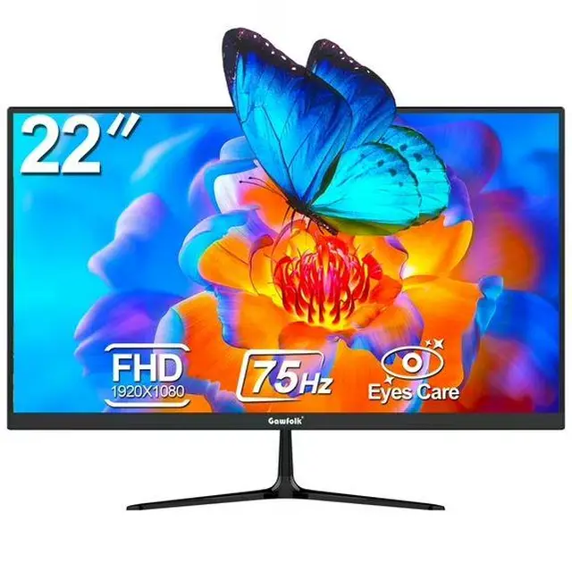 Gawfolk 22 inch 1K FHD gebogen monitor, 75 Hz verversingssnelheid, 3000 R comfortabele kromming, elegant zwart, lage blauwe lichtemissie en flikkervrij, HDMI/VGA, voor thuiskantoor/studie/streaming, oogbescherming