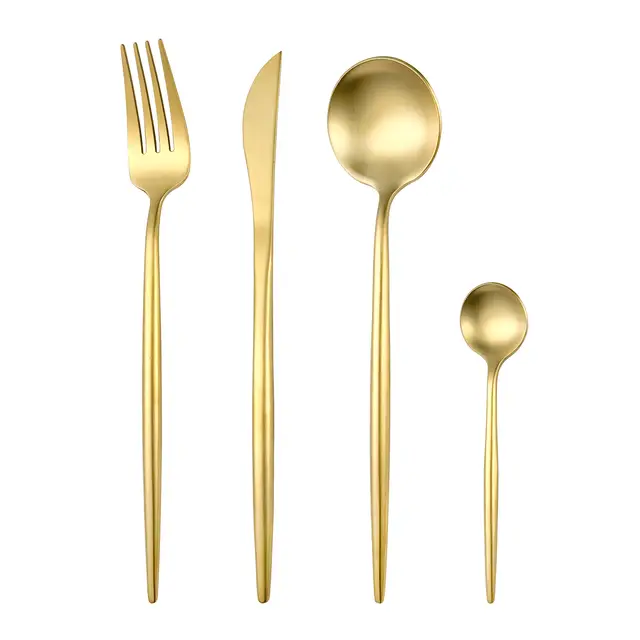 Fangyuan 4 Pieces Cutlery Set Golden Stainless Steel with Knife, Fork, Spoon, High-Quality Stainless Steel Cutlery, Dishwasher Safe Kitchen Set PTY