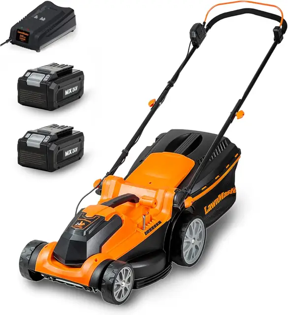 Lawnmaster CLMF2437G Akku-Rasenmäher 24 V Max, 2 x 4,0 Ah Akkus, 37 cm, 300 m², Mulchfunktion, 40 L Grasfangkorb, 22–72 mm, 6-stufige Schnitthöhenverstellung