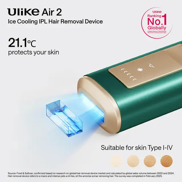 Ulike Air 2 IPL Ontharingsapparaat voor vrouwen en mannen met ijskoude technologie, vrijwel pijnloze resultaten, veilig alternatief voor laserontharing, voor lichaam en gezicht, Groen