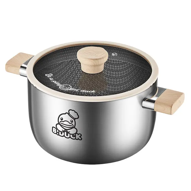 COOKER KING 316 roestvrijstalen pot, binnenlandse soeppot, Congee koken, hete pot, inductiekookplaat, gas universeel B.DUCK Meerlaagse roestvrijstalen soeppot 22cm