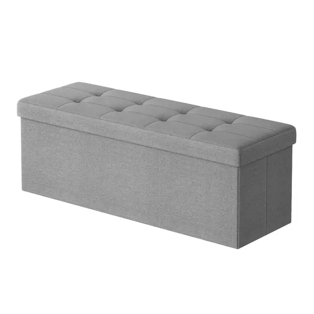 SONGMICSHOME Sitzbank mit Stauraum, 38 x 110 x 38 cm, Sitztruhe, Bettbank, Aufbewahrungstruhe, für Wohnzimmer, Schlafzimmer, Flur, hellgrau