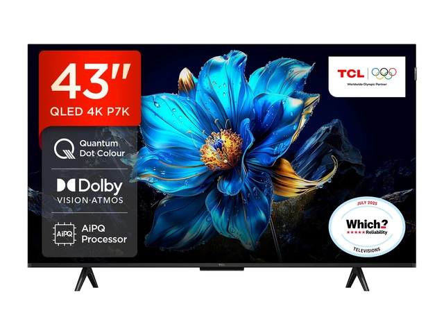 TCL 43P7K 43” QLED, Direct LED TV, 4K HDR TV, Smart TV Powered by Google TV (Dolby Vision & Atmos, Motion clarity, Hands-Free Voice Control, compatible with Google Assistant & Alexa)