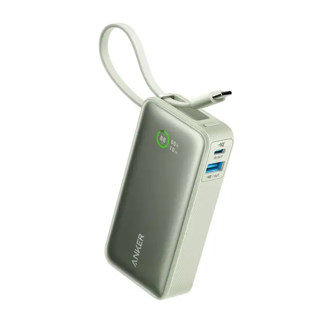 Anker Nano Powerbank (10.000 mAh, 30 W, integriertes USB-C-Kabel, grün)