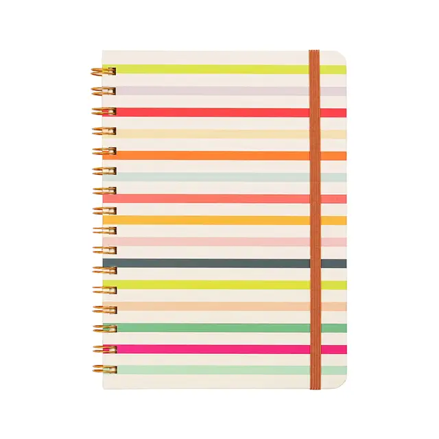 Jubiluu A5 Hardcover Spiral Lined Notebook - 96 Sheets (100g offset paper), with Elastic Band - Classic Cream Ruled Journal for Writing, School, Office, and Gifts-Rainbow Stripes