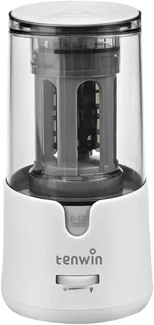 tenwin Electric Pencil Sharpener, AC Adapter Powered Sharpener with Container for 6-12mm Coloured Pencils, Auto Stop for Artists, Kids, Office, Classroom, School Use, Portable, Heavy Duty (White)