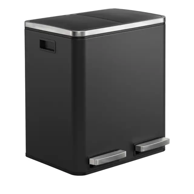 SONGMICSHOME Treteimer 30L, Mülltrennsystem mit 2 Fächern, Abfalleimer für Küche, Softclose-Deckel, inkl. Müllbeutel, schwarz