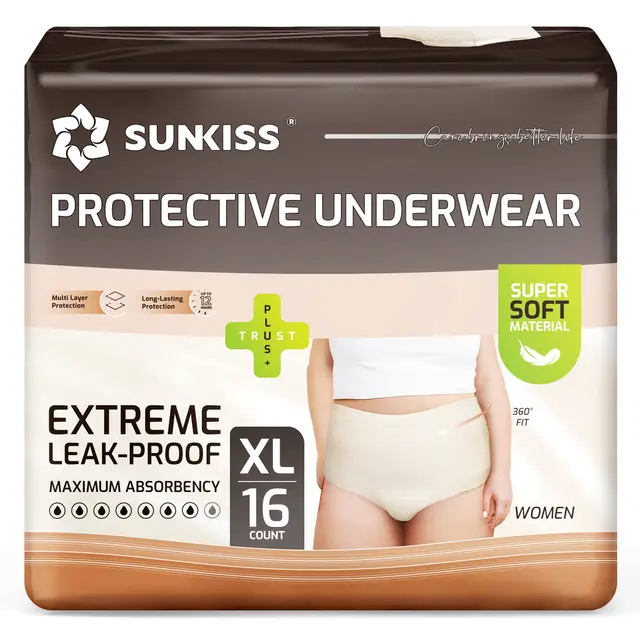 SUNKISS Inkontinenz Pants für Frauen, Windelhosen Erwachsene Frauen Einweg Tagsüber, Inkontinenz Slip Damen, Super Saugfähig, Beige, Größe XL, 16 Stück 1er Pack