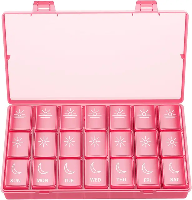 VVM 3X per dag wekelijkse pillendoos, 7-daagse medicijndoos, 3 keer per dag, reis pillendoos voor vitaminen en supplementen, rood