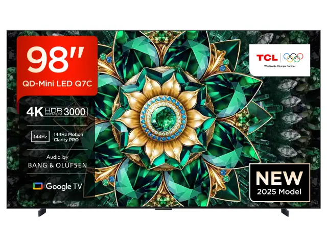 TCL Fernseher 98Q7C, 98 Zoll, QLED Mini LED, 4K HDR Premium, Dolby Vision IQ & Atmos, Google TV, 144 Hz VRR, FreeSync Premium Pro, Bang & Olufsen Sound, IMAX Enhanced