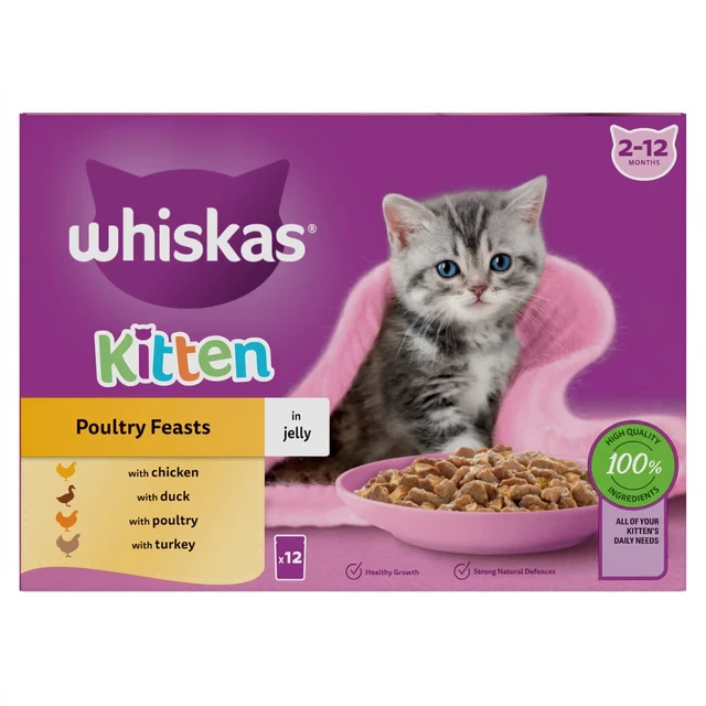 Whiskas Kitten Poultry Feasts Wet Cat Food Pouches in Jelly 12 x 85g