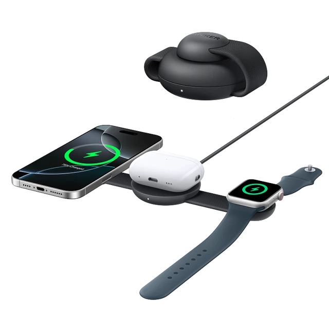 Anker MagGo kabellose Ladestation (3-in-1, klappbare Ladepfanne, schwarz)