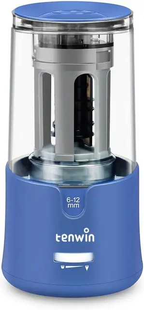 tenwin Elektrischer Stiftspitzer, AC-Adapter-betrieben, Behälter für 6–12 mm Buntstifte, Automatischer Stopp für Künstler, Kinder, Büro, Klassenzimmer, Schule, tragbar, robust, EU-Standard (Blau), Neujahr-Angebot, Top-Geschenkideen